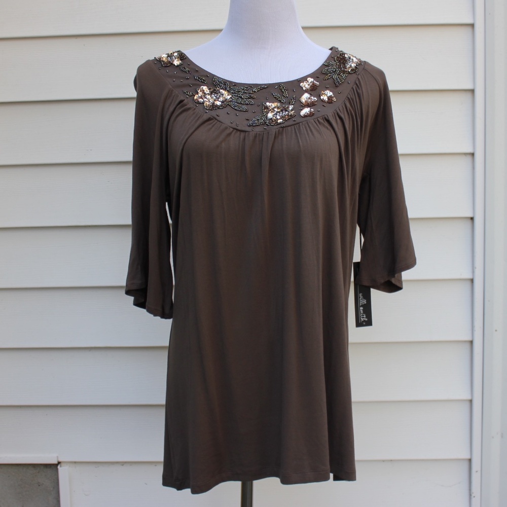 NWT T.J.Maxx Willi Smith Brown shirt/ Dress with Beading and Sequins
